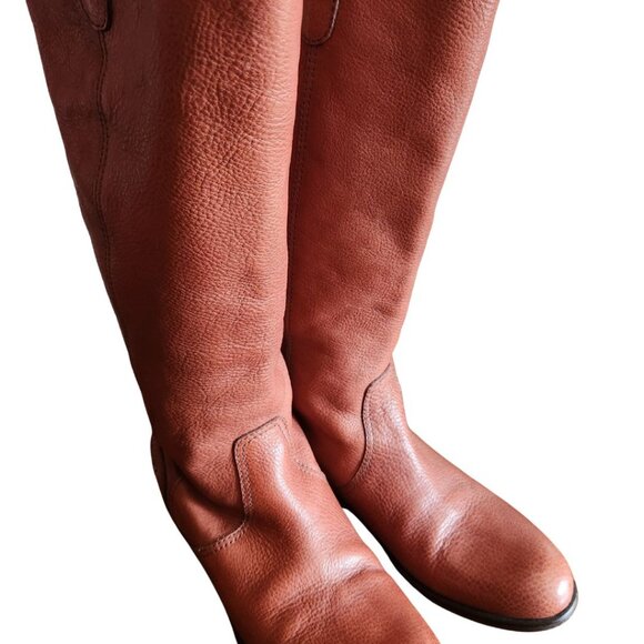 Italian Cognac Brown Knee High Leather Boots Size 9.5 M - Picture 3 of 10